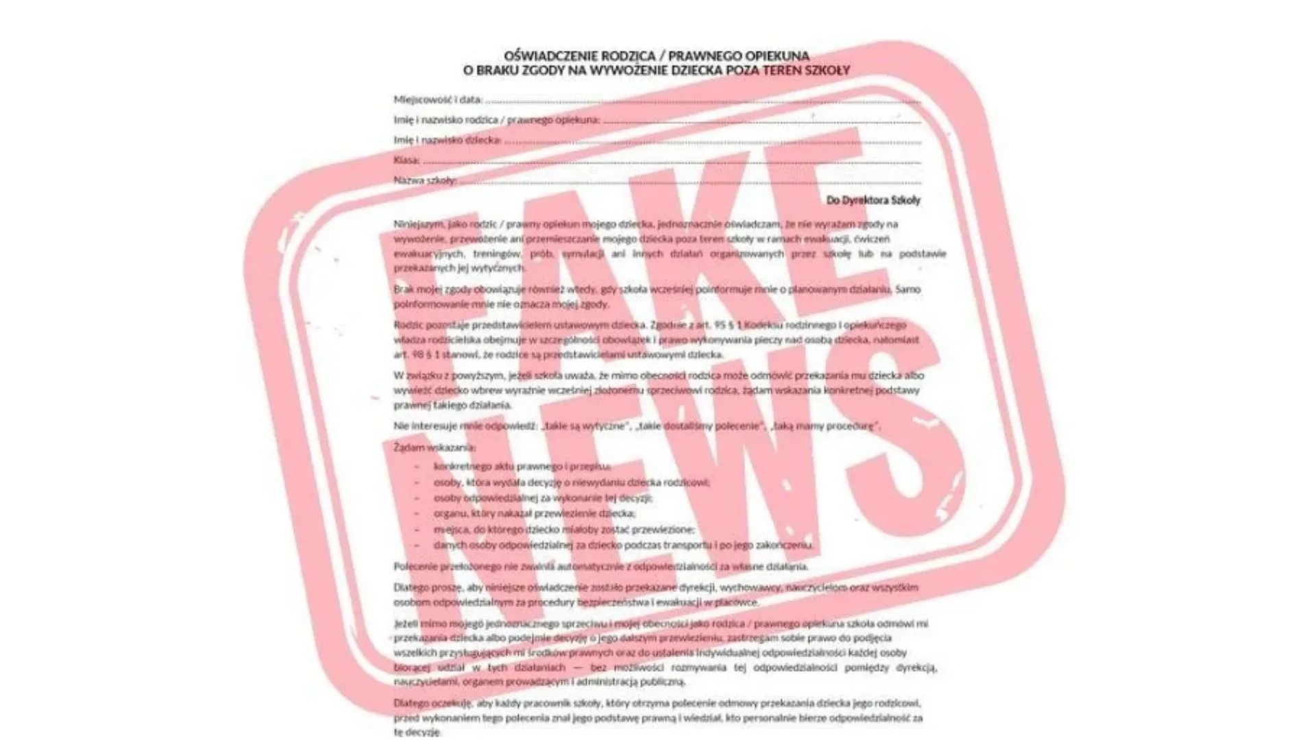 Rodzice nie muszą składać żadnych oświadczeń. MSWiA dementuje informacje o „wywożeniu dzieci” ze szkół